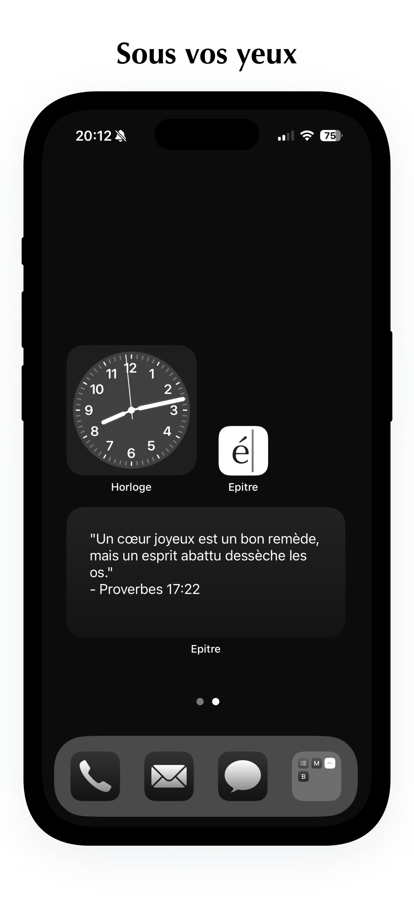 Épitre — widget citation sur l'écran d'accueil