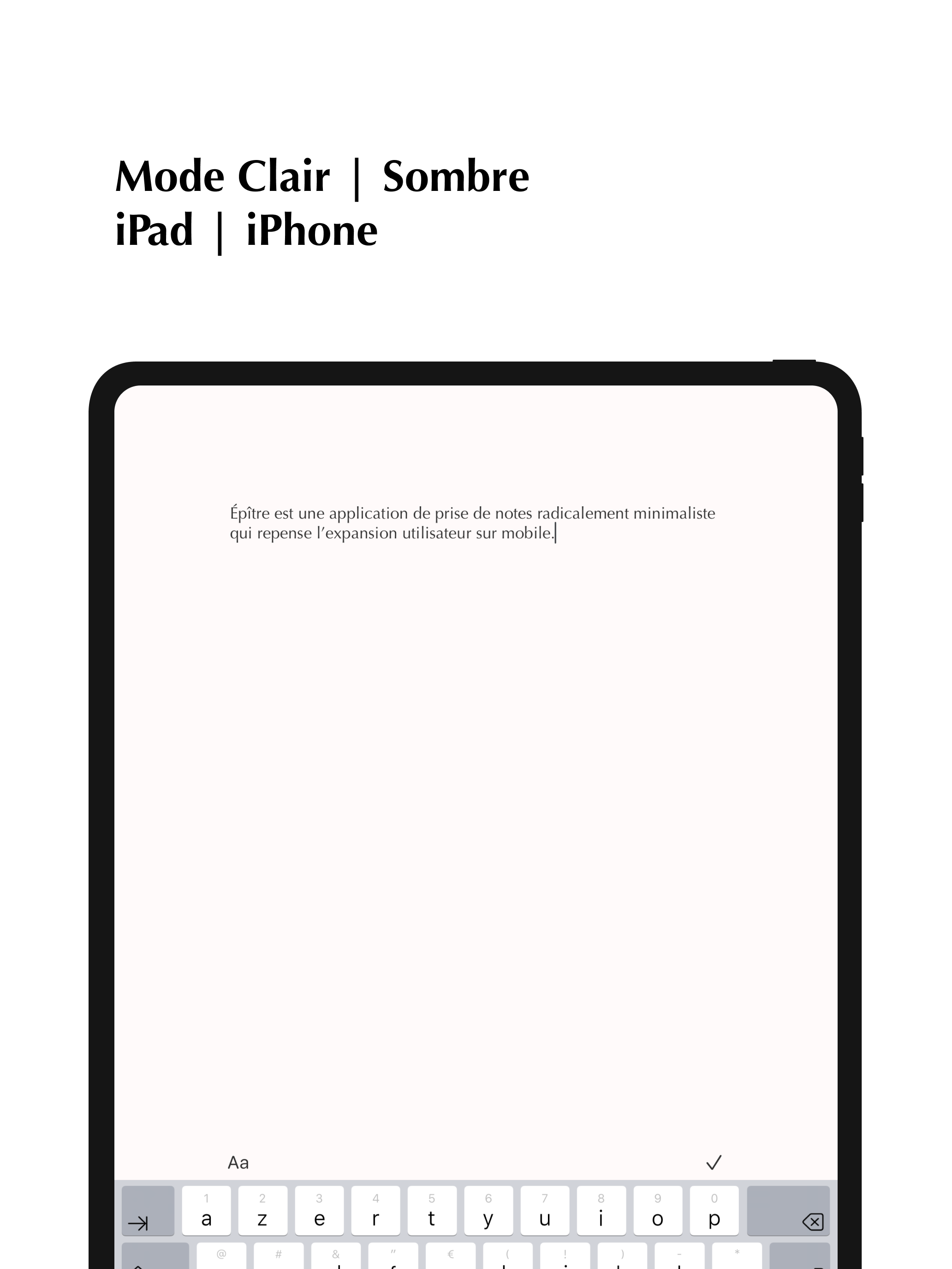 Épitre — modes clair et sombre sur iPad et iPhone