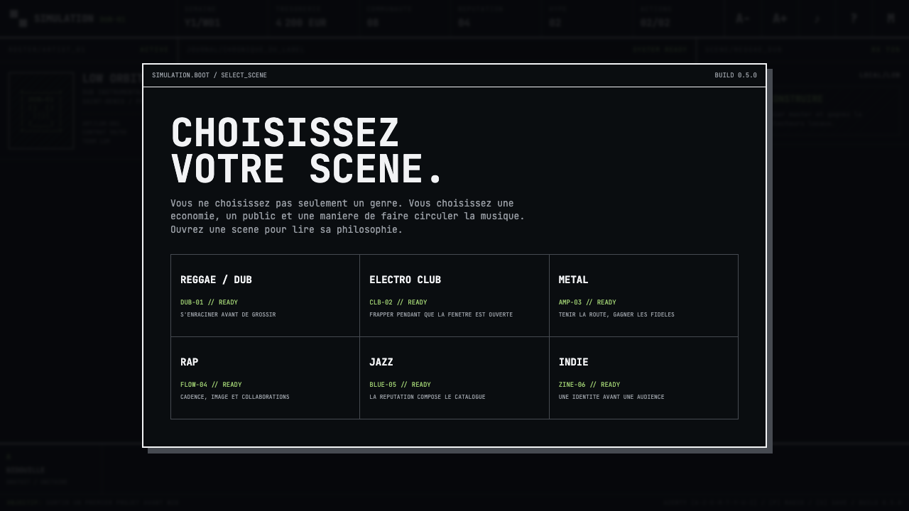 Simulation — choix de scènes musicales pour gérer un label sur une interface textuelle