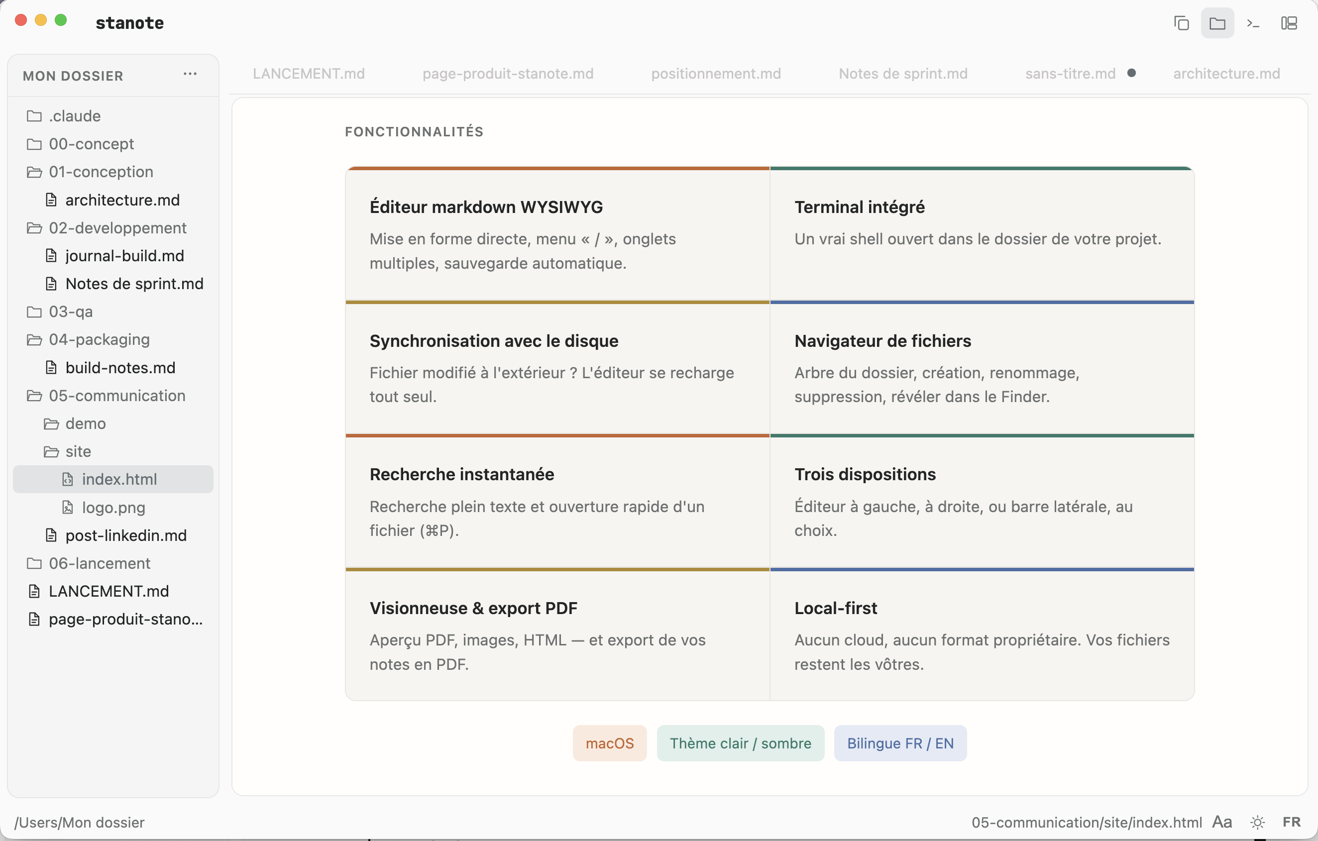 Stanote — visionneuse HTML intégrée affichant une page web mise en forme